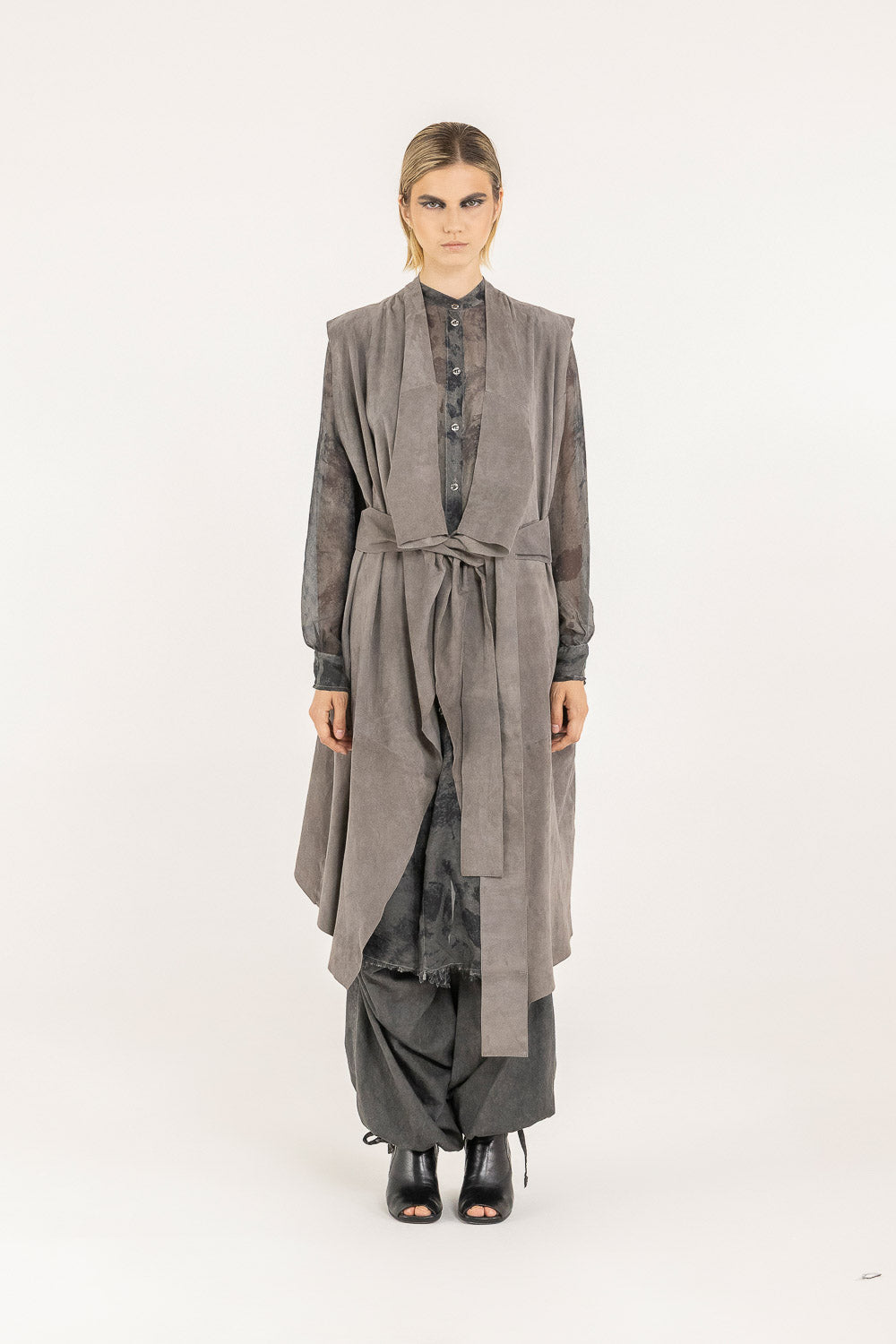 F07-S272 Gilet Lungo Pelle - SANCTAMUERTE