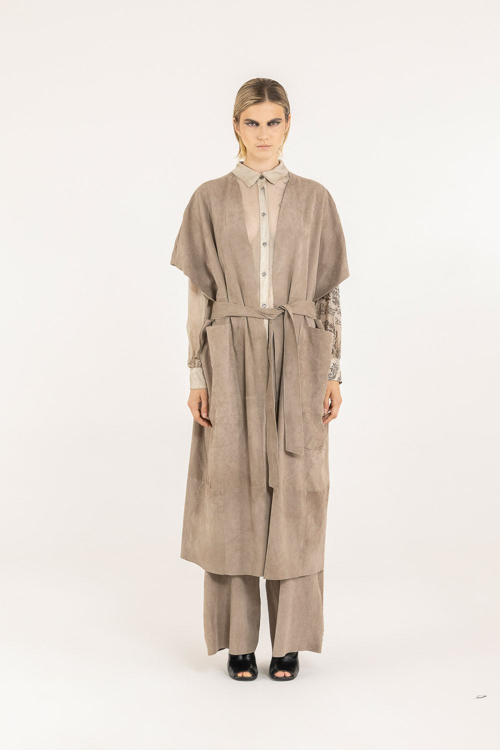 F07-S269 Spolverino Lungo Pelle - SANCTAMUERTE