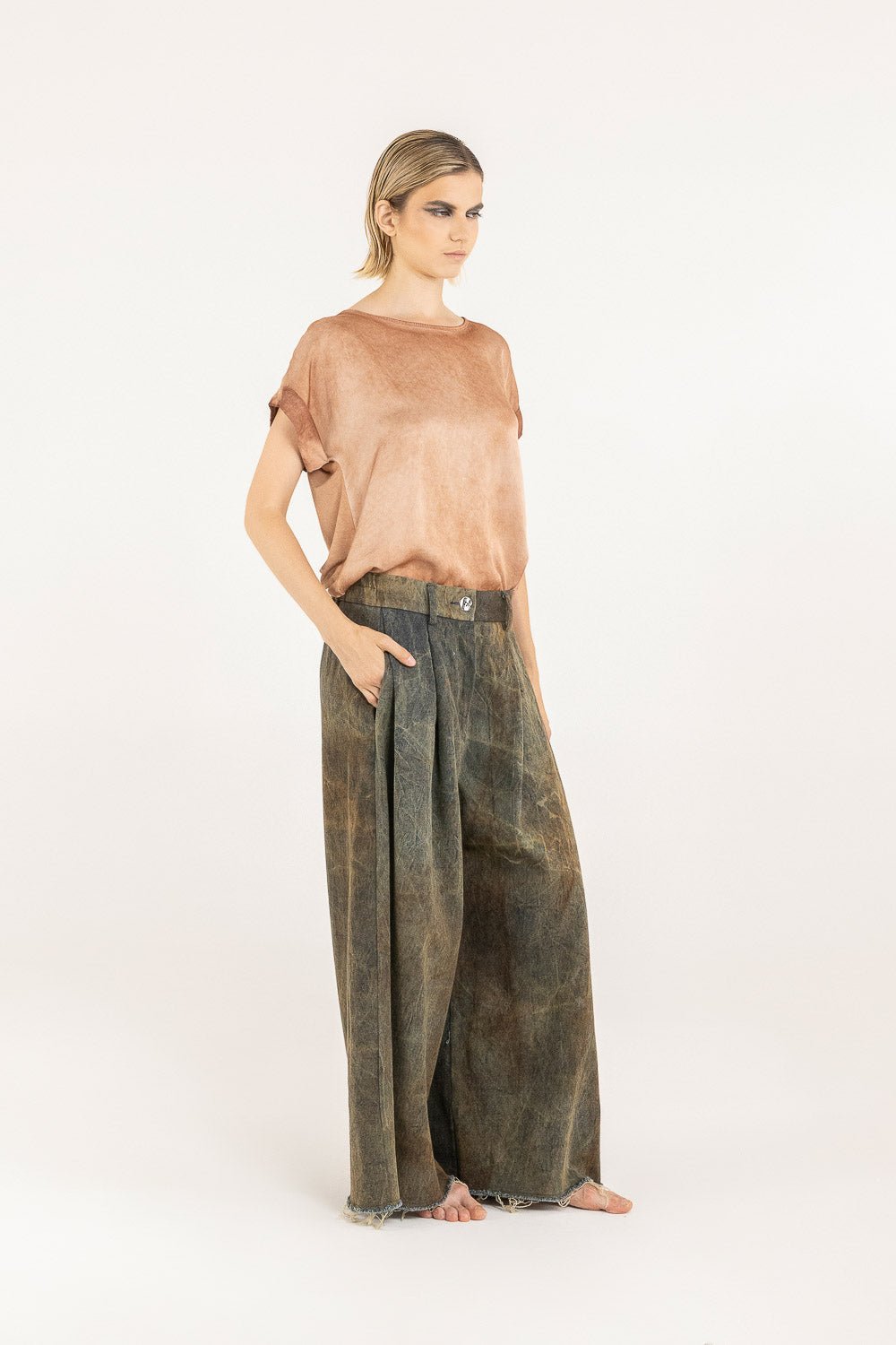 F07 - S339 PANT BRONZE PALAZZO - Boutique Central Roma